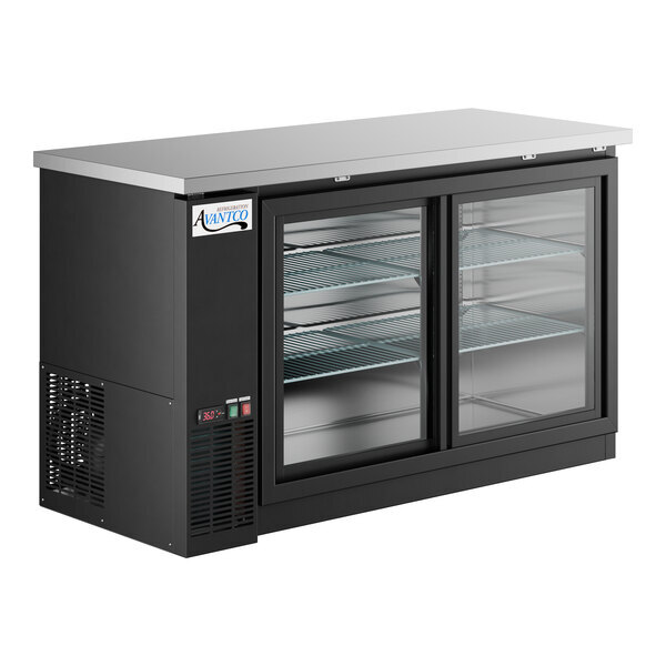 Scratch and Dent Avantco UBB-60S-HC 60" Black Counter Height Narrow Sliding Glass Door Back Bar Refrigerator with LED Lighting