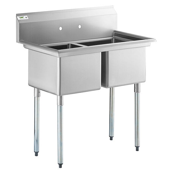 Scratch and Dent Regency 41" 16-Gauge Stainless Steel Two Compartment Commercial Sink with Galvanized Steel Legs and without Drainboards - 17" x 17" x 12" Bowls