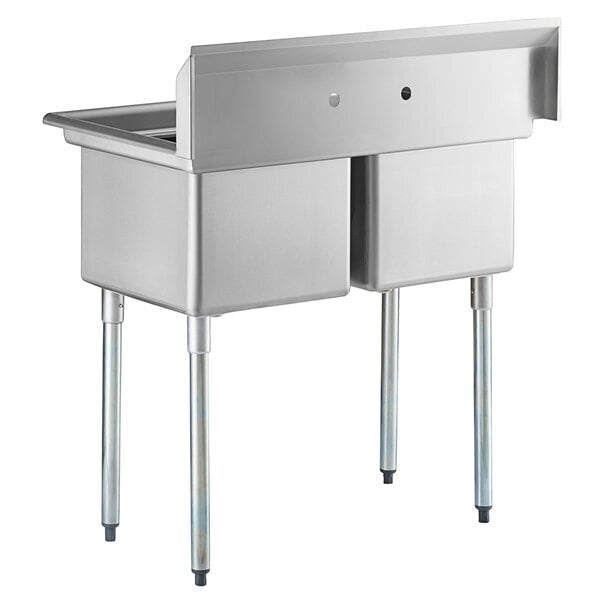 Scratch and Dent Regency 41" 16-Gauge Stainless Steel Two Compartment Commercial Sink with Galvanized Steel Legs and without Drainboards - 17" x 17" x 12" Bowls