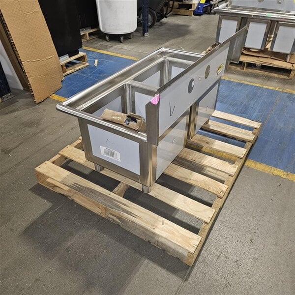 Scratch and Dent Regency 41" 16-Gauge Stainless Steel Two Compartment Commercial Sink with Galvanized Steel Legs and without Drainboards - 17" x 17" x 12" Bowls