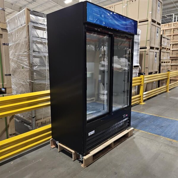 Scratch and Dent Avantco GDS-47-HC 53" Black Customizable Sliding Glass Door Merchandiser Refrigerator with LED Lighting
