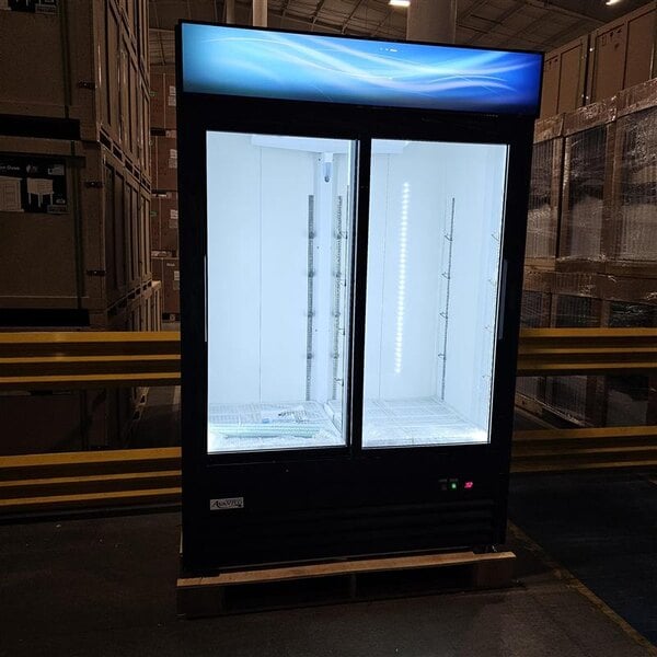 Scratch and Dent Avantco GDS-47-HC 53" Black Customizable Sliding Glass Door Merchandiser Refrigerator with LED Lighting