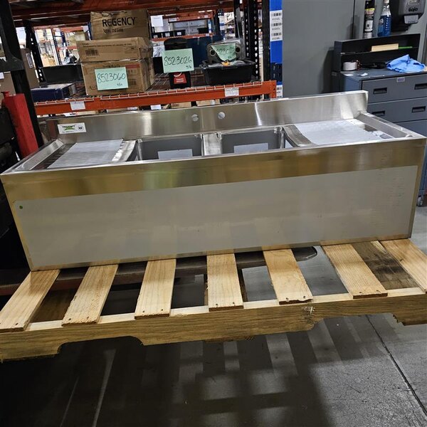 Scratch and Dent Regency 2 Bowl Underbar Sink with Two Drainboards - 48" x 18 3/4"