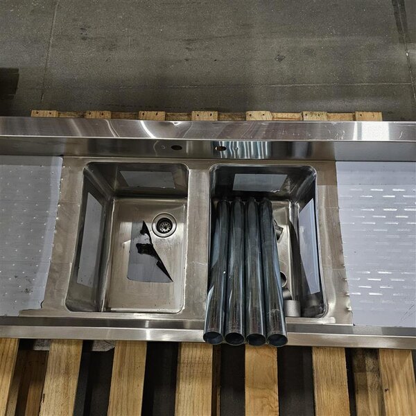 Scratch and Dent Regency 2 Bowl Underbar Sink with Two Drainboards - 48" x 18 3/4"