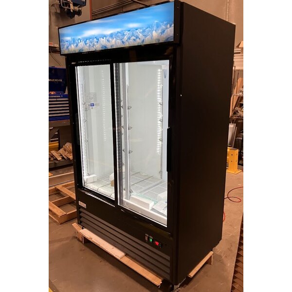 Scratch and Dent Avantco GDS-47-HC 53" Black Customizable Sliding Glass Door Merchandiser Refrigerator with LED Lighting