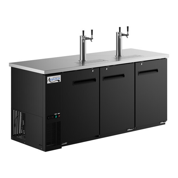 Scratch and Dent Avantco UDD-378-HC Black Kegerator / Beer Dispenser with 2 Double Tap Towers - (3) 1/2 Keg Capacity