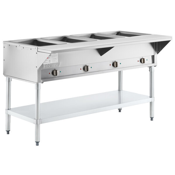 Scratch and Dent ServIt Four Pan Open Well Electric Steam Table with Adjustable Undershelf - 120V, 2000W