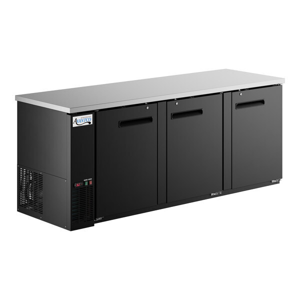 Scratch and Dent Avantco UBB-4-HC 90" Black Counter Height Solid Door Back Bar Refrigerator with LED Lighting