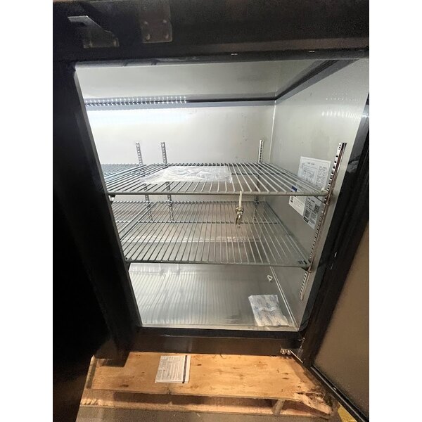 Scratch and Dent Avantco UBB-4-HC 90" Black Counter Height Solid Door Back Bar Refrigerator with LED Lighting