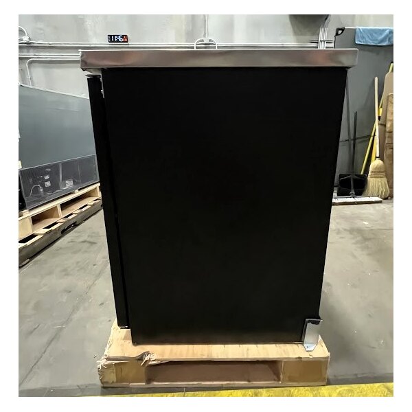 Scratch and Dent Avantco UBB-4-HC 90" Black Counter Height Solid Door Back Bar Refrigerator with LED Lighting