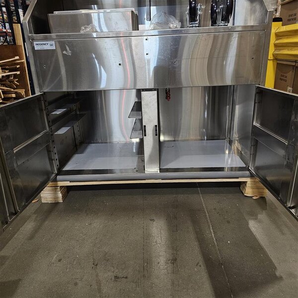 Scratch and Dent Regency 48" Standard Stainless Steel Portable Bar with Two Removable Speed Rails, Ice Bin, and Removable Ice Bin Cover