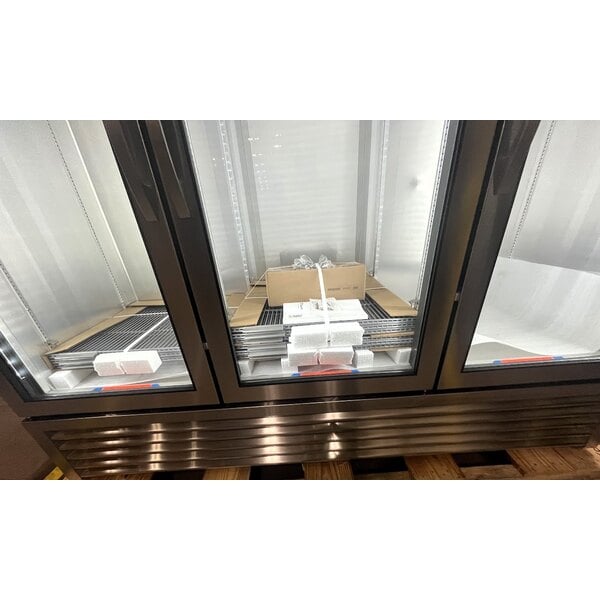 Scratch and Dent True T-72G-HC~FGD01 78 1/8" 3 Section Glass Door Reach-In Refrigerator