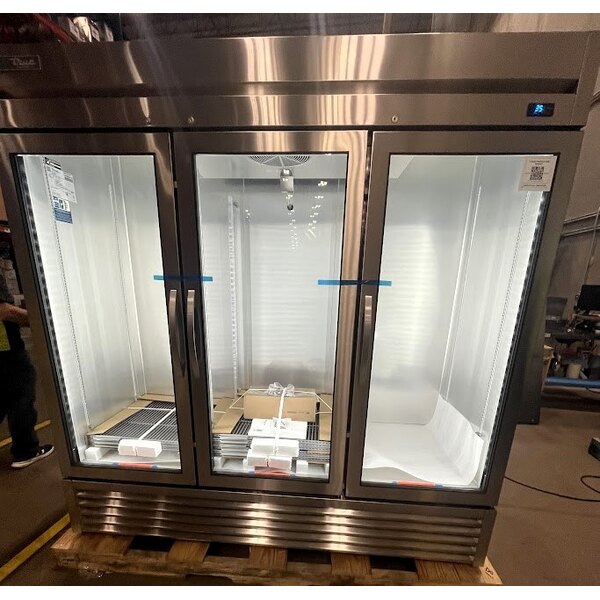 Scratch and Dent True T-72G-HC~FGD01 78 1/8" 3 Section Glass Door Reach-In Refrigerator