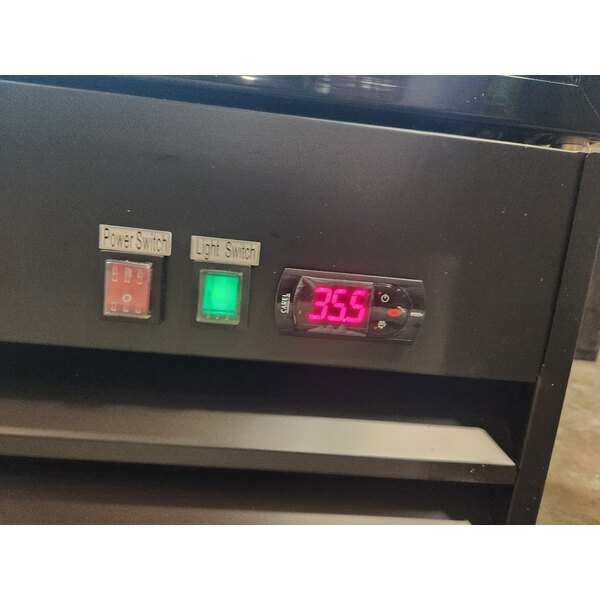 Scratch and Dent Avantco GDC-15-HC 25 5/8" Black Customizable Swing Glass Door Merchandiser Refrigerator with LED Lighting