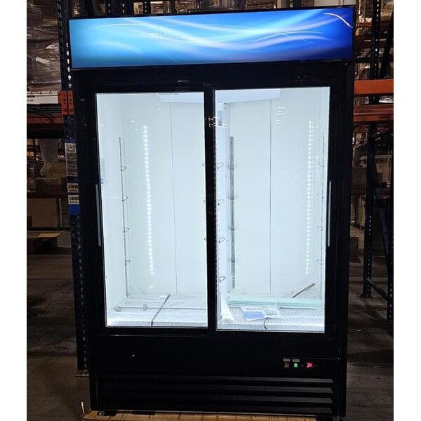 Scratch and Dent Avantco GDS-47-HC 53" Black Customizable Sliding Glass Door Merchandiser Refrigerator with LED Lighting