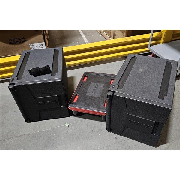 Scratch and Dent CaterGator Dash Black Insulated EPP Pan Carrier Kit with (2) 5 Full-Size Pan Capacity Front Loaders and Red Compact Dolly