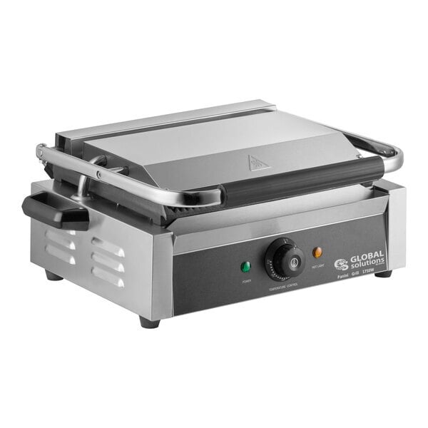 Scratch and Dent Global Solutions by Nemco GS1621 Panini / Sandwich Grill with Grooved Plates - 13" x 8 1/2" Cooking Surface - 120V, 1750W