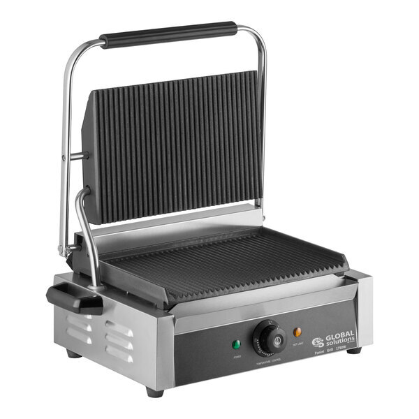 Scratch and Dent Global Solutions by Nemco GS1621 Panini / Sandwich Grill with Grooved Plates - 13" x 8 1/2" Cooking Surface - 120V, 1750W