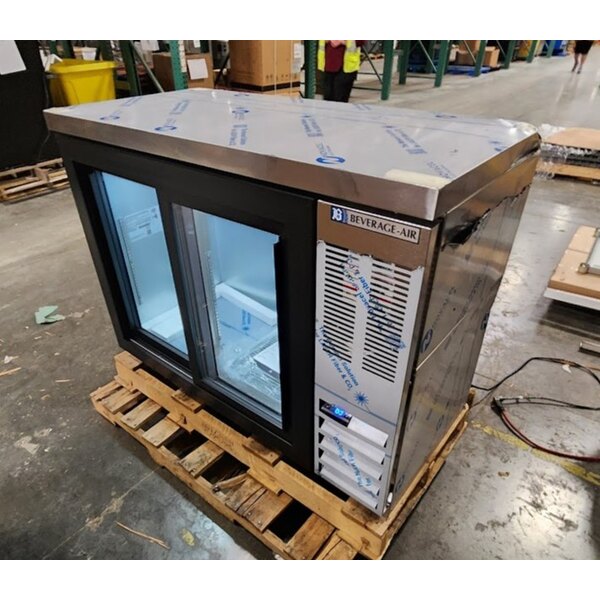 Scratch and Dent Beverage-Air BB48HC-1-GS-S-27 48" Stainless Steel Counter Height Sliding Glass Door Back Bar Refrigerator