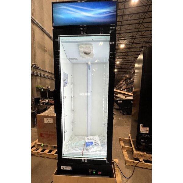 Scratch and Dent Avantco GDC-15-HC 25 5/8" Black Customizable Swing Glass Door Merchandiser Refrigerator with LED Lighting