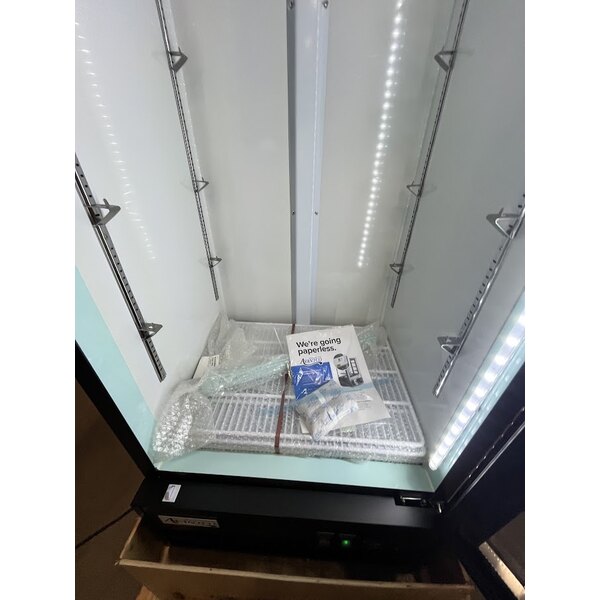 Scratch and Dent Avantco GDC-15-HC 25 5/8" Black Customizable Swing Glass Door Merchandiser Refrigerator with LED Lighting