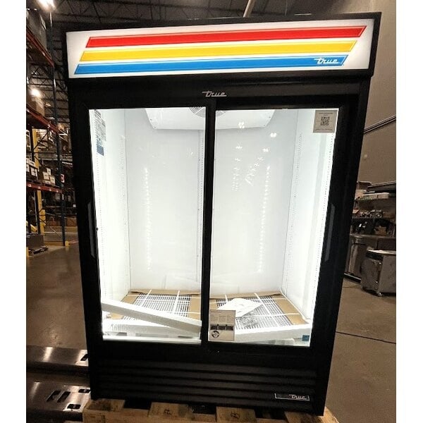 Scratch and Dent True GDM-47-HC-LD 54 1/8" Black Refrigerated Sliding Glass Door Merchandiser with LED Lighting