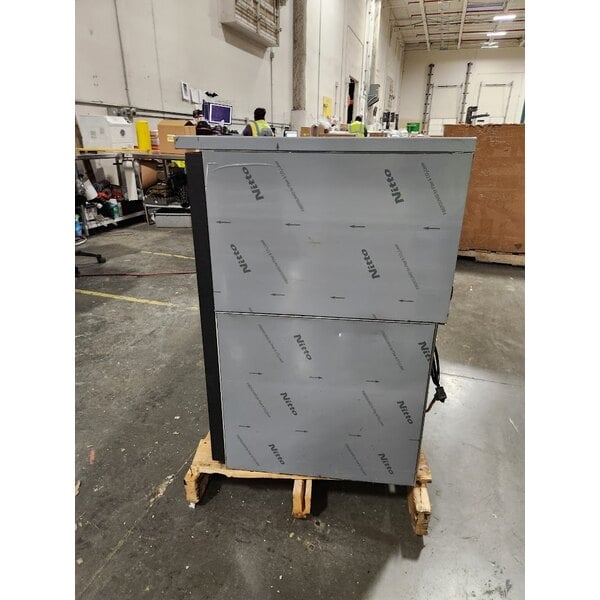 Scratch and Dent Krowne SD108R 108" Black Sliding Glass Door Back Bar Refrigerator with Stainless Steel Top and Right Side Compressor