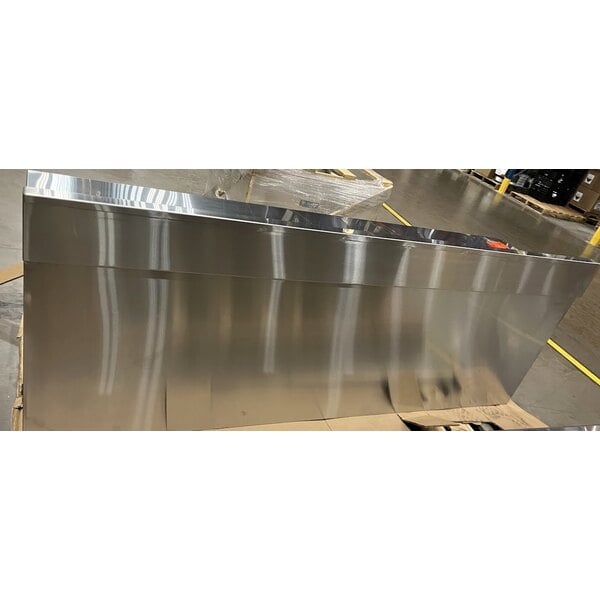 Scratch and Dent Regency 24" x 96" 16 Gauge Type 304 Stainless Steel Enclosed Base Sliding Door Table with Adjustable Midshelf and 6" Backsplash