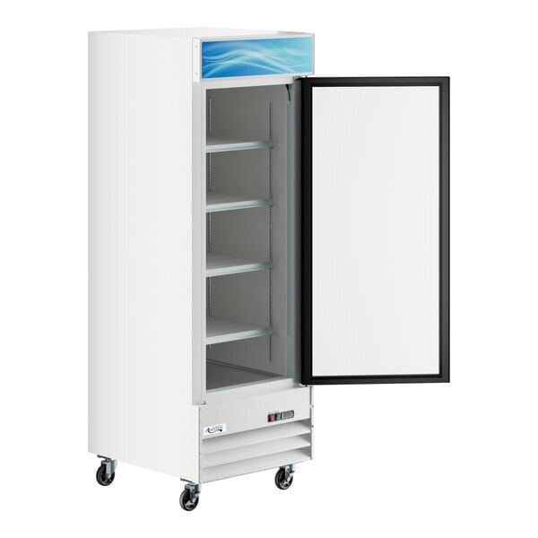 Scratch and Dent Avantco GDC-23-HC 28 3/8" White Customizable Swing Glass Door Merchandiser Refrigerator with LED Lighting