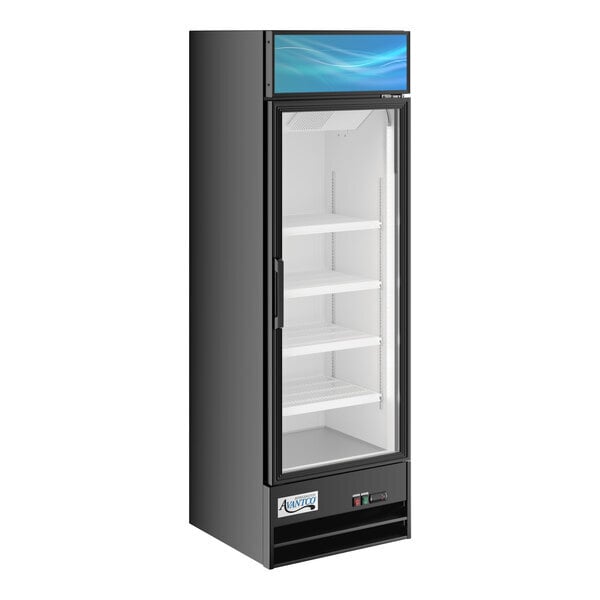 Scratch and Dent Avantco GDC-15-HC 25 5/8" Black Customizable Swing Glass Door Merchandiser Refrigerator with LED Lighting