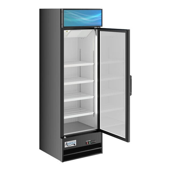 Scratch and Dent Avantco GDC-15-HC 25 5/8" Black Customizable Swing Glass Door Merchandiser Refrigerator with LED Lighting