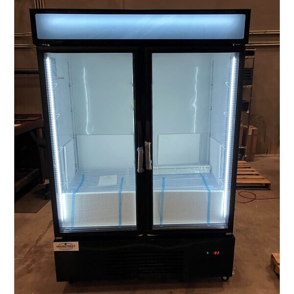 Scratch and Dent MainStreet Equipment GMC-49 52 3/4" Black Swing Glass Door Merchandiser Refrigerator - 120V