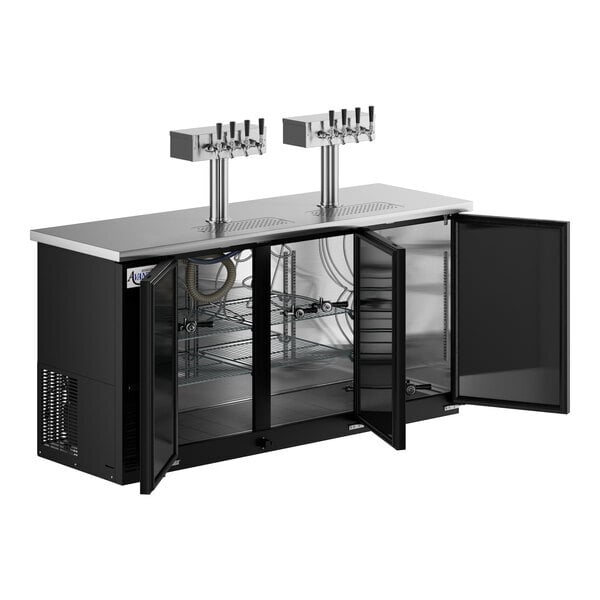Scratch and Dent Avantco UDD-72-HC (2) Four Tap Shallow Depth Kegerator Beer Dispenser - Black, (3) 1/2 Keg Capacity