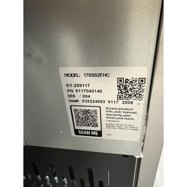 Scratch and Dent Avantco SS-2F-HC 54" Stainless Steel Two Section Solid Door Reach-In Freezer