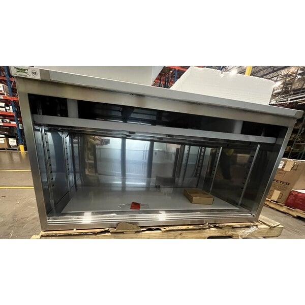 Scratch and Dent Regency 30" x 60" 16 Gauge Type 304 Stainless Steel Enclosed Base Sliding Door Table with Adjustable Midshelf and 6" Backsplash