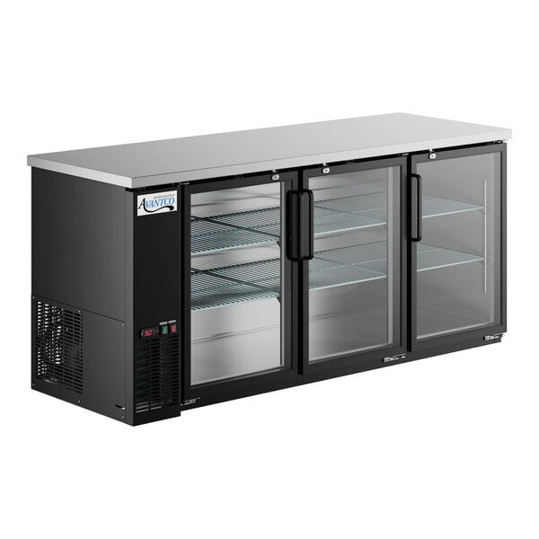 Scratch and Dent Avantco UBB-378-G-HC 78" Black Counter Height Glass Door Back Bar Refrigerator with LED Lighting