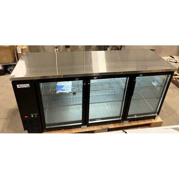 Scratch and Dent Avantco UBB-378-G-HC 78" Black Counter Height Glass Door Back Bar Refrigerator with LED Lighting