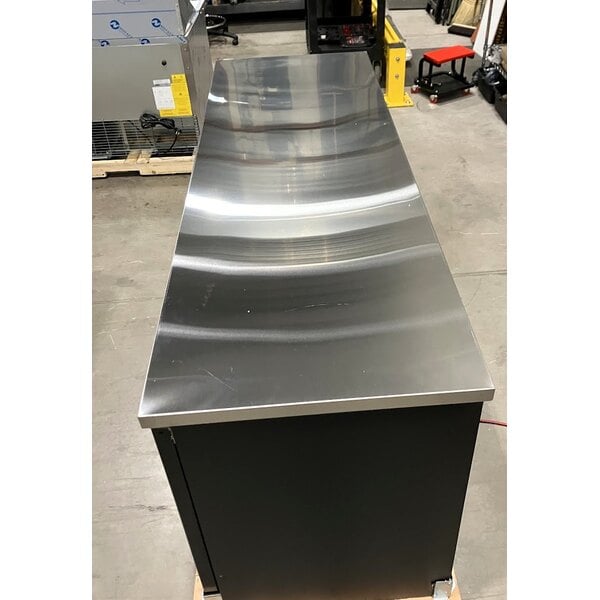 Scratch and Dent Avantco UBB-378-G-HC 78" Black Counter Height Glass Door Back Bar Refrigerator with LED Lighting