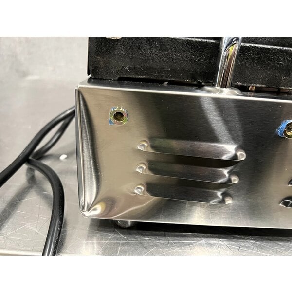 Scratch and Dent Avantco PG400T Commercial Dual Panini Sandwich Grill with Timer, Grooved Plates, and 19 5/8" x 9 1/8" Cooking Surface - 120V, 3500W