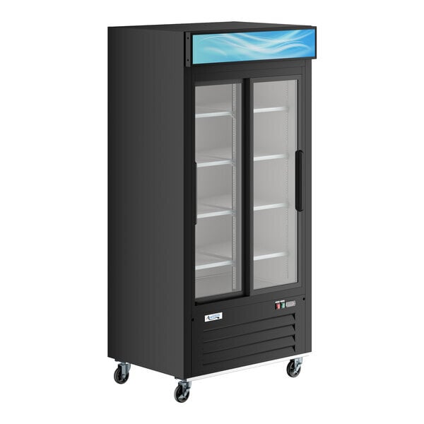Scratch and Dent Avantco GDS-33-HCB 40" Black Customizable Sliding Glass Door Merchandiser Refrigerator with LED Lighting
