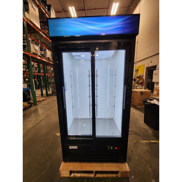 Scratch and Dent Avantco GDS-33-HCB 40" Black Customizable Sliding Glass Door Merchandiser Refrigerator with LED Lighting