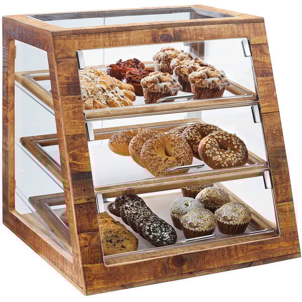 Scratch and Dent Cal-Mil 3432-S-99 Madera Rustic Pine 3 Tier Slanted Self Serve Bakery Case - 21" x 21 1/2" x 21 1/2"