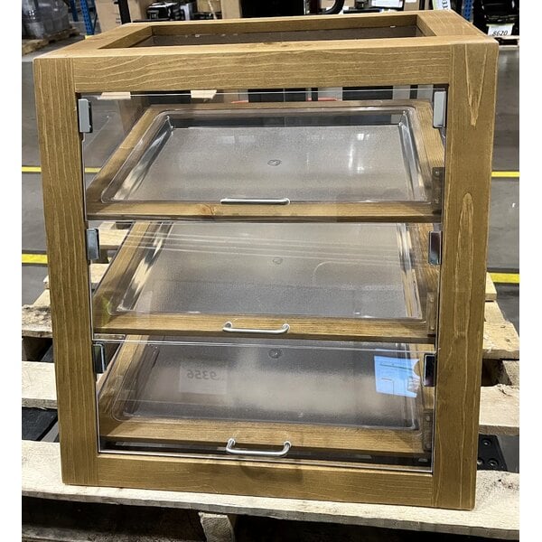 Scratch and Dent Cal-Mil 3432-S-99 Madera Rustic Pine 3 Tier Slanted Self Serve Bakery Case - 21" x 21 1/2" x 21 1/2"