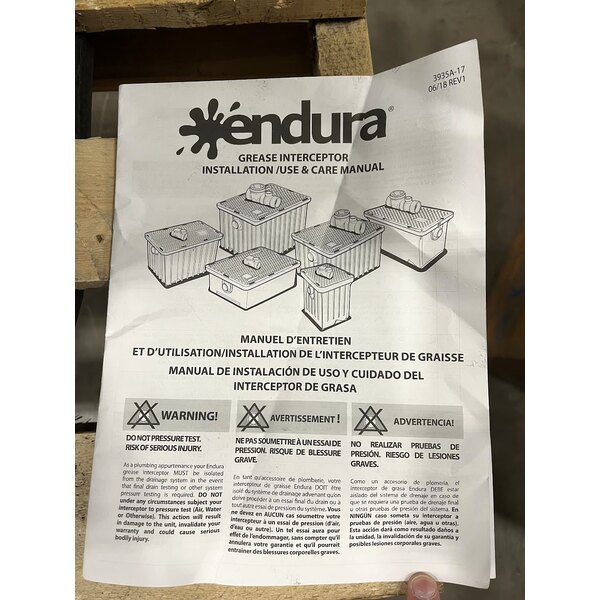 Scratch and Dent Endura 3925XTA03 50 lb. 25 GPM Grease Trap with 3" Hub