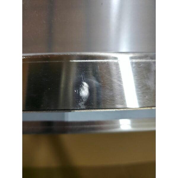 Scratch and Dent Regency 30" x 96" 16 Gauge Type 304 Stainless Steel Enclosed Base Sliding Door Table with Adjustable Midshelf and 6" Backsplash