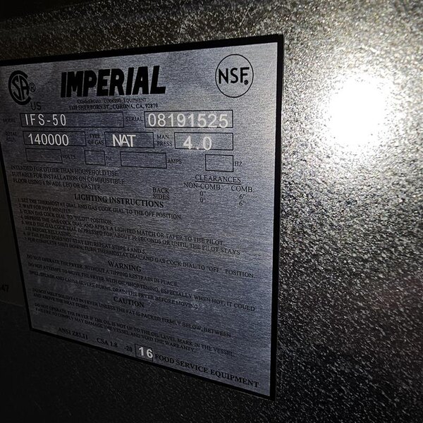 Scratch and Dent Imperial Range IFS-50NG Natural Gas 50 lb. Tube Fired Fryer - 140,000 BTU