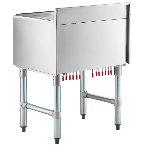 Scratch and Dent Regency 18" x 24" Underbar Ice Bin with 7 Circuit Post-Mix Cold Plate, Sliding Lid, and Bottle Holders - 51 lb.