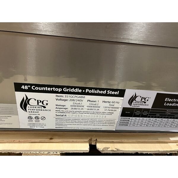 Scratch and Dent Cooking Performance Group G-CPG-48-M 48" Electric Countertop Griddle - 12,000W / 16,000W, 208 / 240V