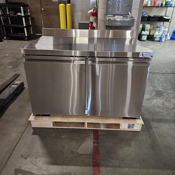 Scratch and Dent Avantco SS-WT-48F-HC Two Door Worktop Freezer with 3 1/2" Backsplash