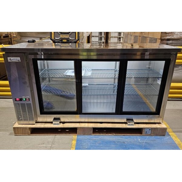 Scratch and Dent Avantco UBB-72S-HC 73" Stainless Steel Counter Height Narrow Sliding Glass Door Back Bar Refrigerator with LED Lighting